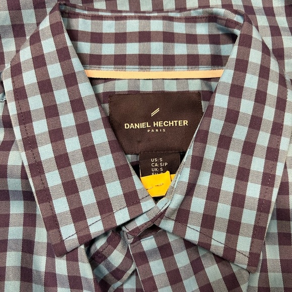 Daniel Hechter Paris Men’s Blue and Navy Check Long Sleeve Button-Up Shirt - Picture 3 of 3